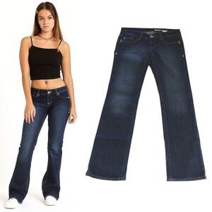 VTG 90s DKNY Extreme Brooklyn Dark Rinse Low Rise Flare Jeans Size 9